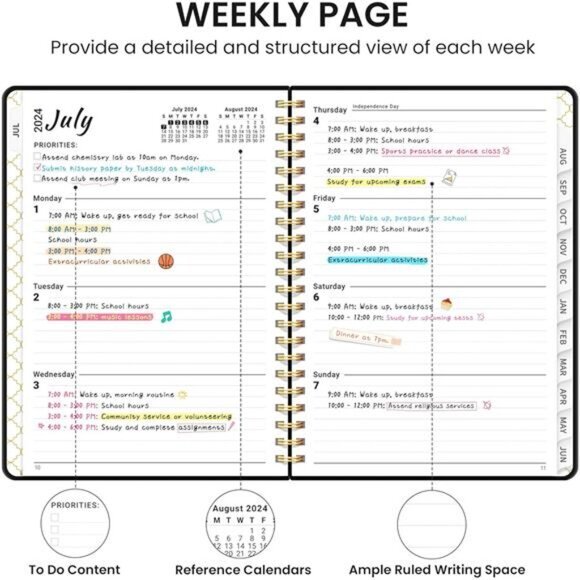 Academic Planner 2024-2025: A5 Monthly & Weekly‎ Calendar with Tabs, Black - Picture 3 of 8